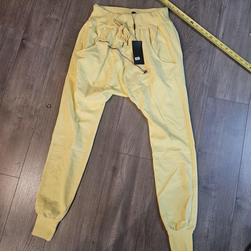 Venti6 Pants Womens M Yellow Jogger Elastic Waist Zipper Pockets Italy
